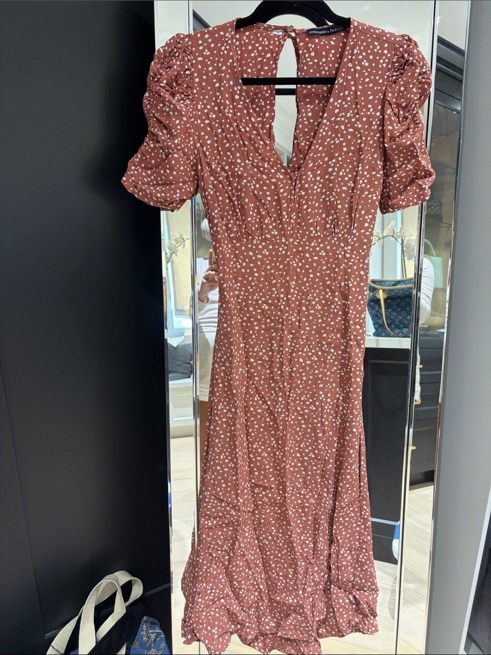 Abercrombie & Fitch Rust Polka Dot V-Neck Midi Dress